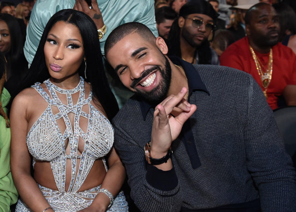 Nicki Minaj and Drake sit together at the 2017 Billboard Music Awards on May 21, 2017, in Las Vegas. (Photo: John Shearer/BBMA2017/Getty Images for dcp)