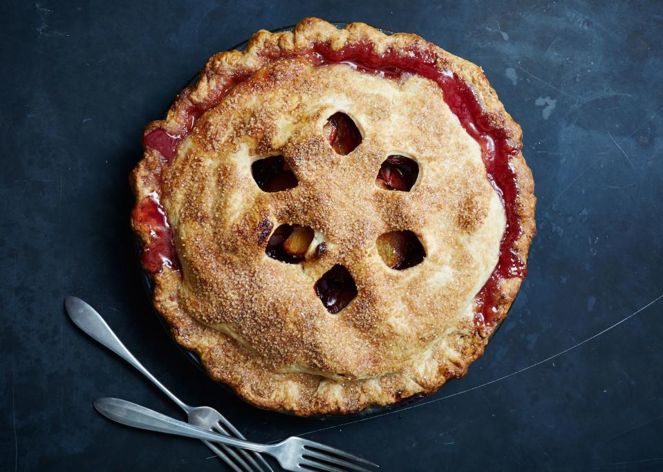 Make sure to isolate your cut-outs toward the center of the top crust. If they’re too close to the edge, the pie juices will bubble up and prevent the edges from browning.