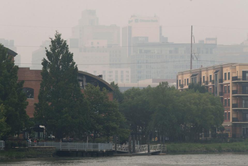 Wilmington's skyline is obscured by smoke from Canadian wildfires late Wednesday afternoon, June 7, 2023.