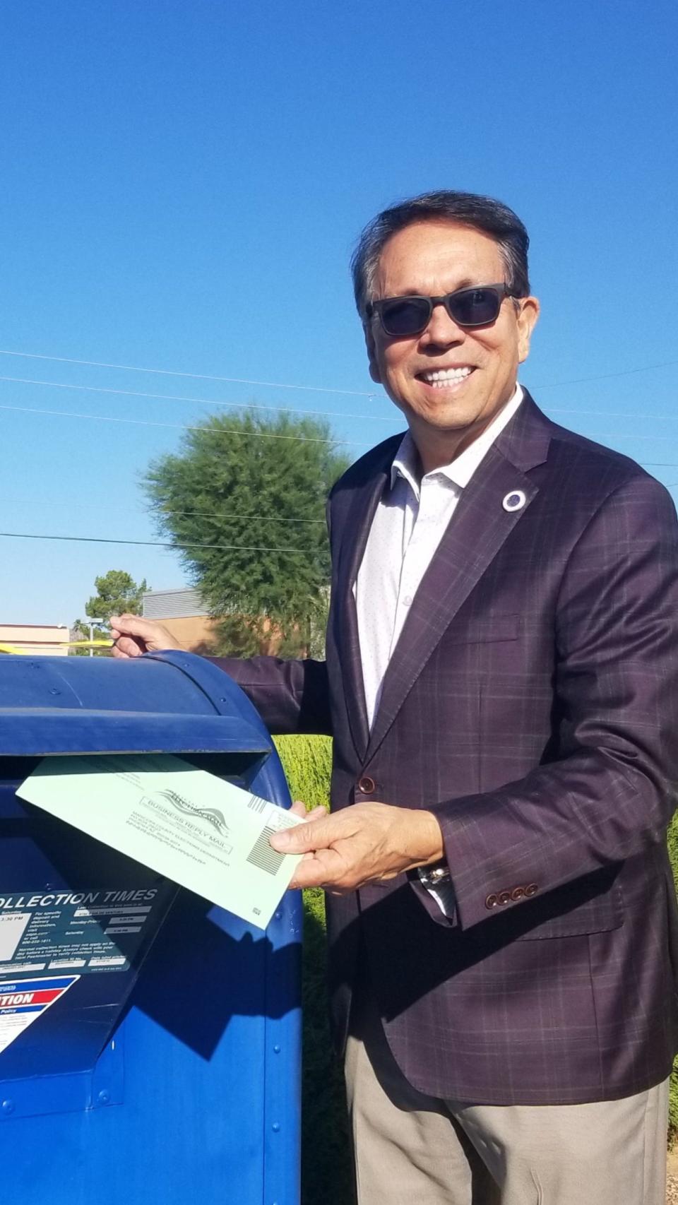 Mayor David Ortega, pictured casting his ballot, has vocally shared his support for the General Plan. "Importantly, residents are voting on our General Plan 2035, in favor of our low-profile, low density, open space, Sonoran Desert sustainable and family-friendly identity," Ortega told The Arizona Republic.