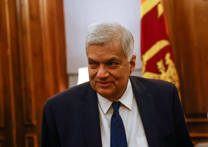 FILE PHOTO: Sri Lanka's President Ranil Wickremesinghe attends an interview with Reuters in Colombo