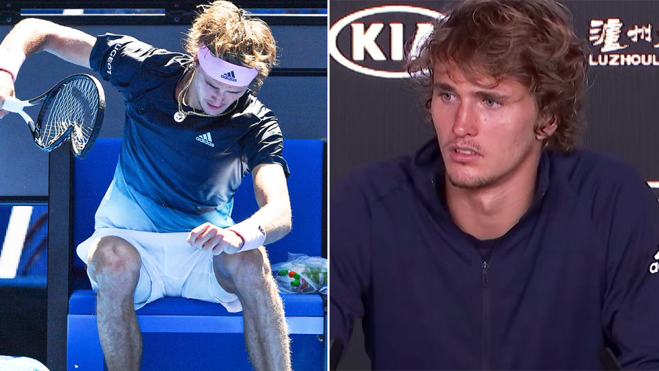 Alexander Zverev was still steaming in the post-match presser. Image: Getty/Australian Open