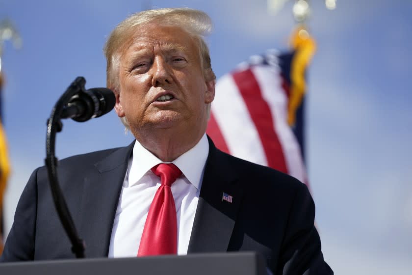 President Donald Trump speaks during a visit to Fincantieri Marinette Marine, Thursday, June 25, 2020, in Marinette, Wis. (AP Photo/Evan Vucci)