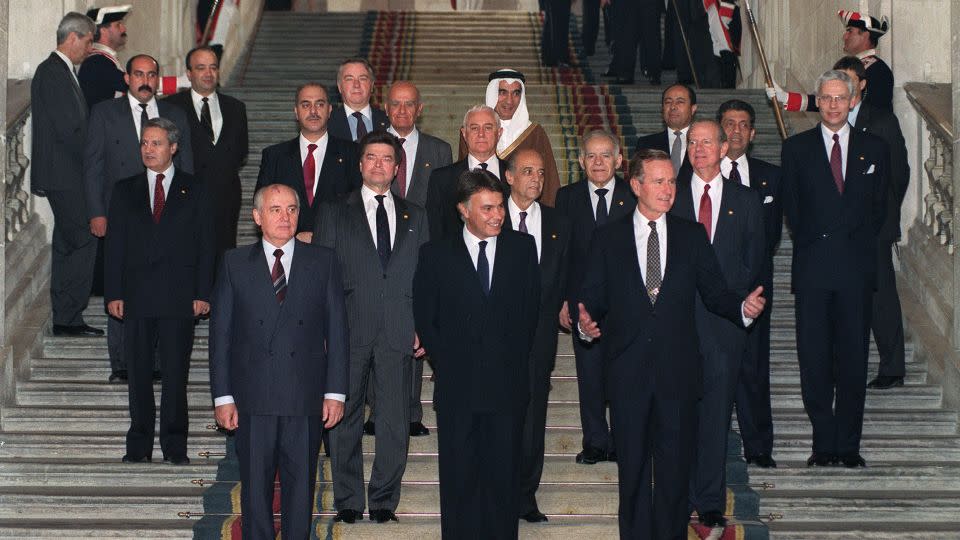 H.W. Bush helped convene the Middle East Peace Conference at the Royal Palace in Madrid in 1991.  - Mike Sargent/AFP/Getty Images