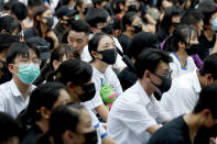 Students gather during a school children's strike event in support of protest movement in Hong Kong Monday, Sept. 30, 2019. Hong Kong authorities Monday rejected an appeal for a major pro-democracy march on National Day’s holiday after two straight days of violent clashes between protesters and police in the semi-autonomous Chinese territory roused fears of more showdowns that would embarrass Beijing. (AP Photo/Gemunu Amarasinghe)