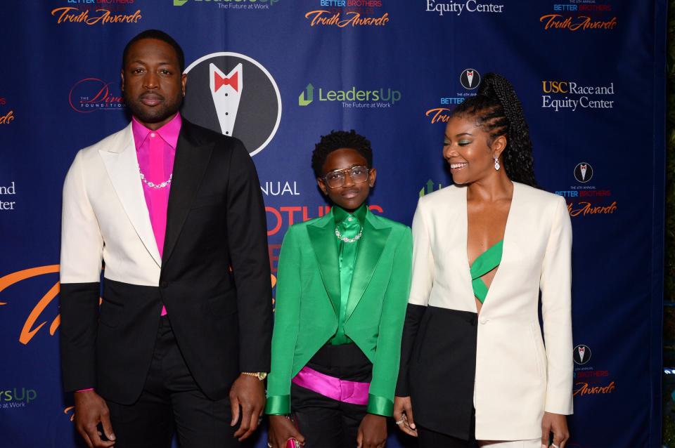 Dwyane Wade, Zaya Wade and Gabrielle Union attend the Better Brothers Los Angeles 6th annual Truth Awards at Taglyan Complex on March 7, 2020 in Los Angeles, Calif.