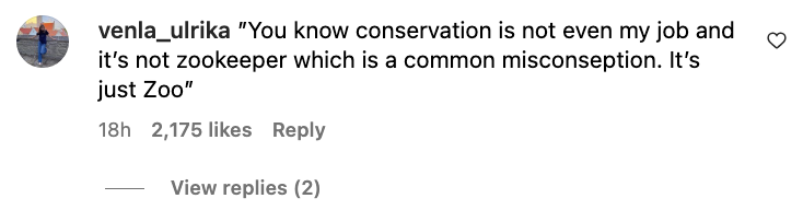 commenter says conservation isn't even my job and it's not zookeeper...it's just zoo