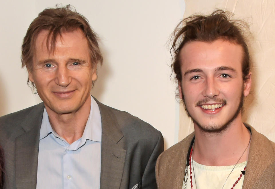 LONDON, ENGLAND - JUNE 02:  Liam Neeson (L) and son Micheal Neeson attend the Maison Mais Non launch party as Micheal Neeson launches fashion gallery in Soho on June 2, 2015 in London, England.  (Photo by David M. Benett/Getty Images for Maison Mais Non)