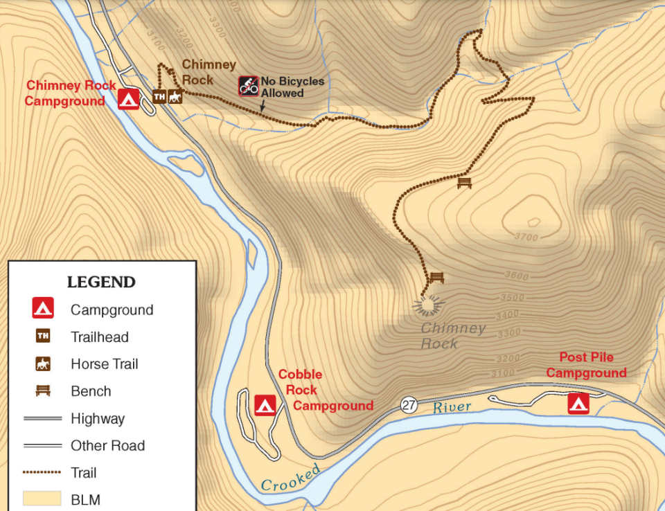 A map of the Chimney Rock Trail.