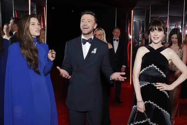 <p>Stefanie Keenan/VF24/WireImage for Vanity Fair </p> Jessica Biel, Justin Timberlake and Zooey Deschanel