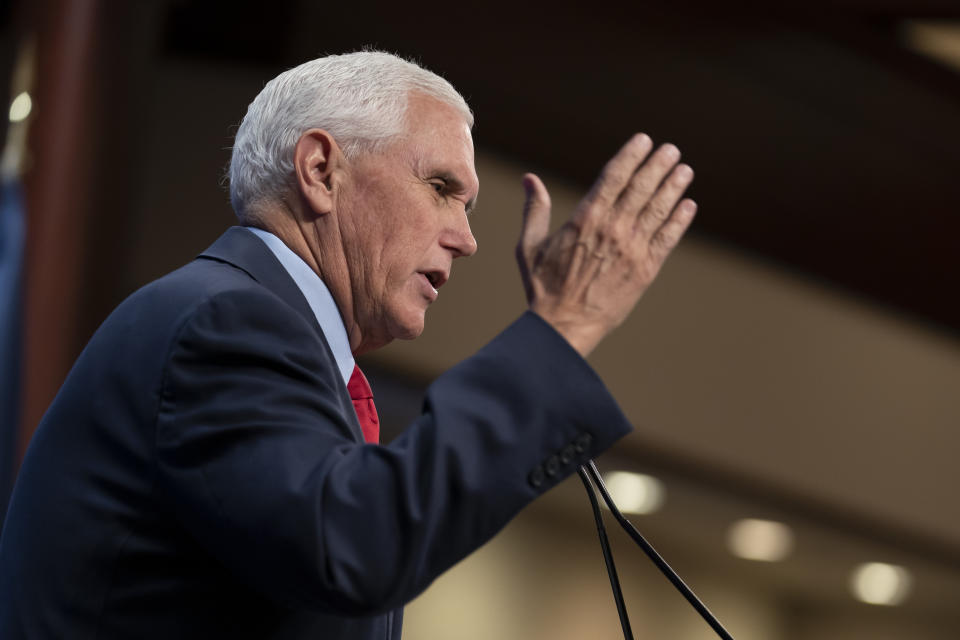 Former Vice President Mike Pence speaks at the Heritage Foundation, a conservative think tank, in Washington, Wednesday, Oct. 19, 2022. (AP Photo/J. Scott Applewhite)