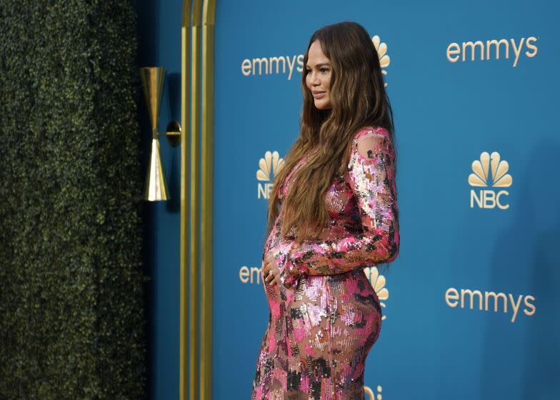 Chrissy Teigen arrives at the 74th Primetime Emmy Awards on Monday, Sept. 12, 2022, at the Microsoft Theater in Los Angeles. (AP Photo/Jae C. Hong)