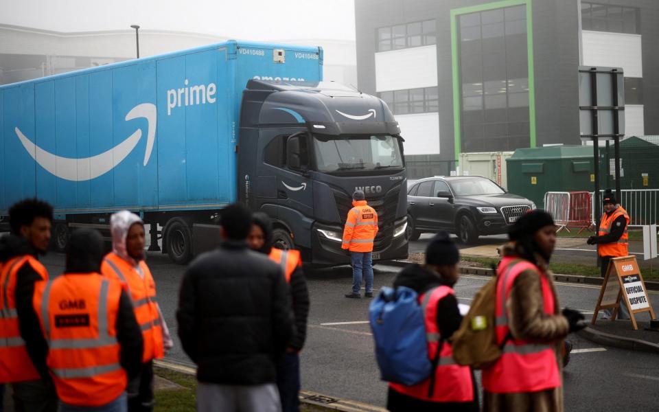 Amazon workers during a strike in January - REUTERS/Henry Nicholls