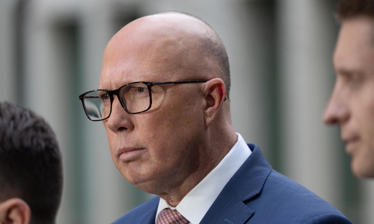 <span>Peter Dutton has said at the next election the Coalition would oppose the 2030 emissions target, which Australia has committed to under the Paris agreement.</span><span>Photograph: Mike Bowers/The Guardian</span>