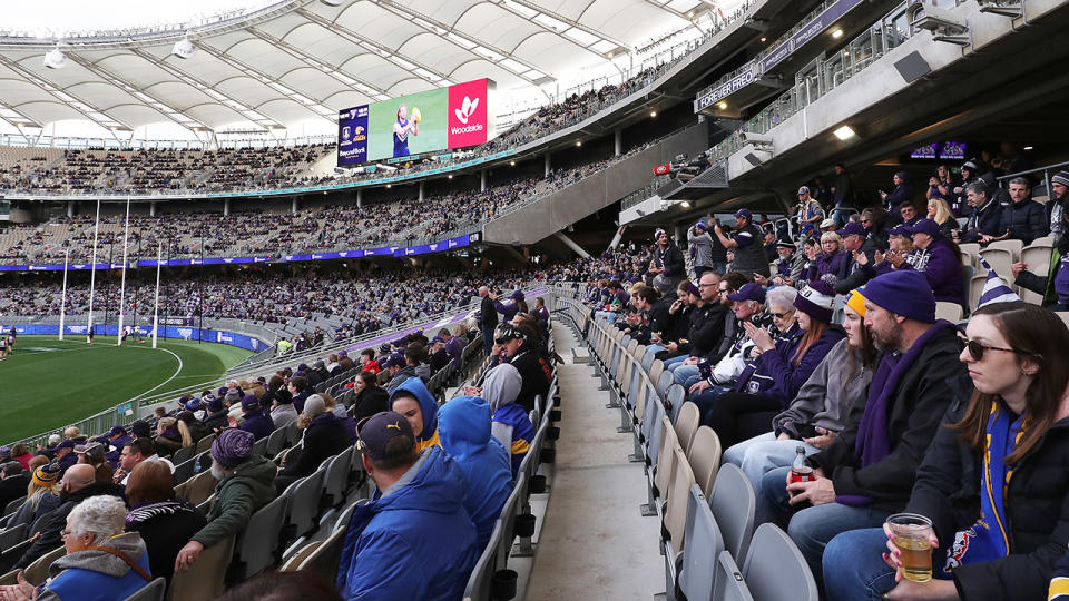 Spectators, pictured here seated in every second row to observe social-distancing guidelines.