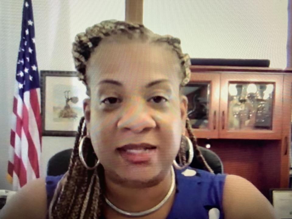 Mount Vernon Mayor Shawyn Patterson-Howard speaks during a Zoom conference call on May 31, 2022.