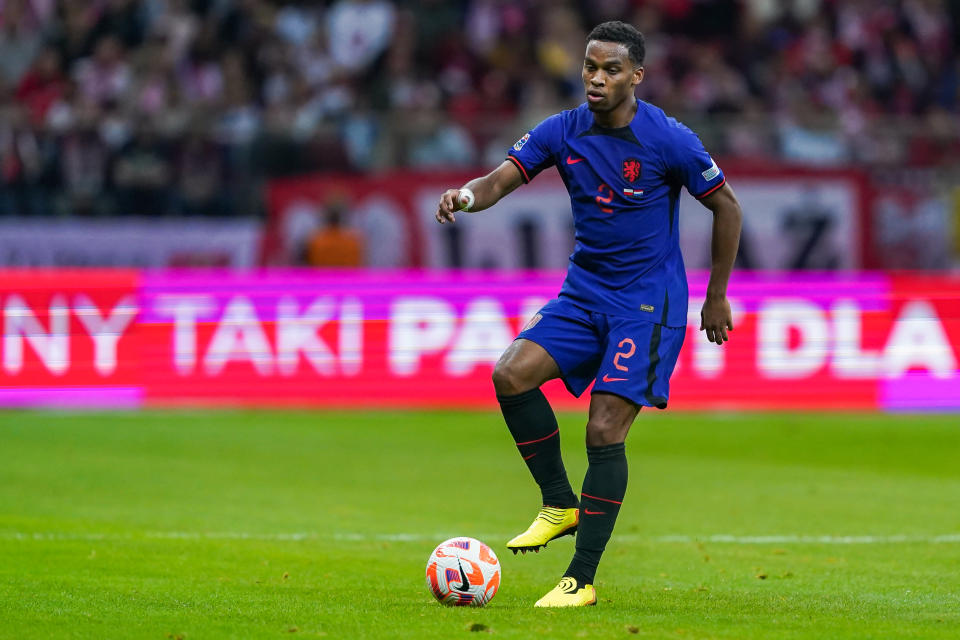 WARSAW, POLAND - SEPTEMBER 22: Jurrien Timber of the Netherlands during the UEFA Nations League A Group 4 match between the Poland and Netherlands at the PGE Narodowy on September 22, 2022 in Warsaw, Poland (Photo by Andre Weening/BSR Agency/Getty Images)