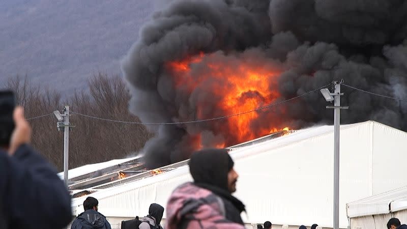 Migrant camp "Lipa" is seen under fire in Bihac, Bosnia and Herzegovina