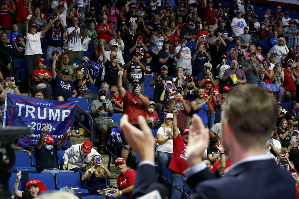 Image: Supporters cheer for Eric Trump before the start of a rally in Tulsa, Okla., on June 20, 2020. (Sue Ogrocki / AP)