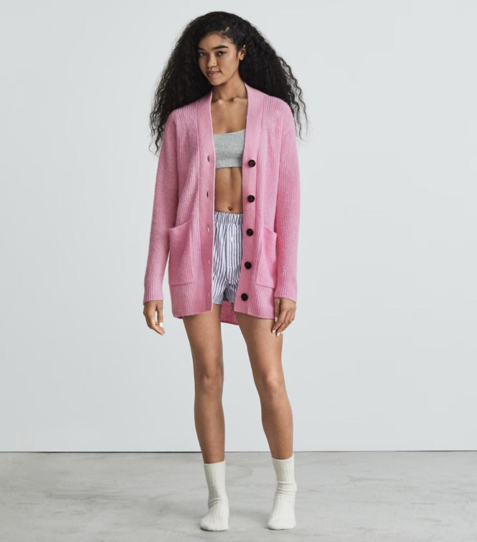 The Oversized Alpaca Cardigan in Bubble Gum (Photo via Everlane)