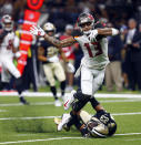 <p>Tampa Bay Buccaneers wide receiver Mike Evans (13) carries against New Orleans Saints cornerback Marshon Lattimore (23) in the second half of an NFL football game in New Orleans, Sunday, Sept. 9, 2018. (AP Photo/Butch Dill) </p>