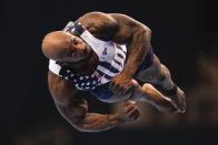 Donnell Whittenburg competes in the floor exercise during the men's U.S. Olympic Gymnastics Trials Thursday, June 24, 2021, in St. Louis. (AP Photo/Jeff Roberson)