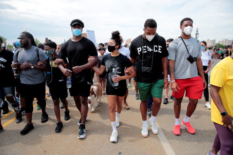 Protesters rally against the death in Minneapolis police custody of George Floyd, in Detroit