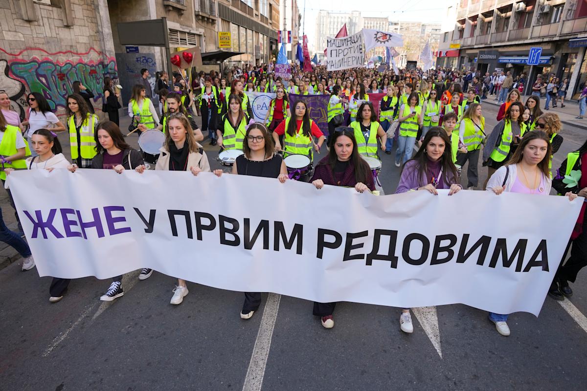 Female students mark International Women's day by leading protests in Serbia against corruption