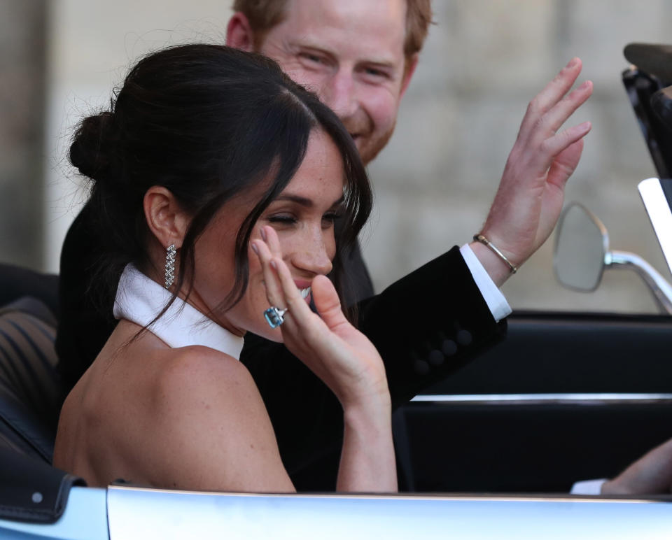 This is the second time she has worn her late mother-in-law’s ring, which she first wore for her wedding reception on 19 May this year. Photo: Getty Images