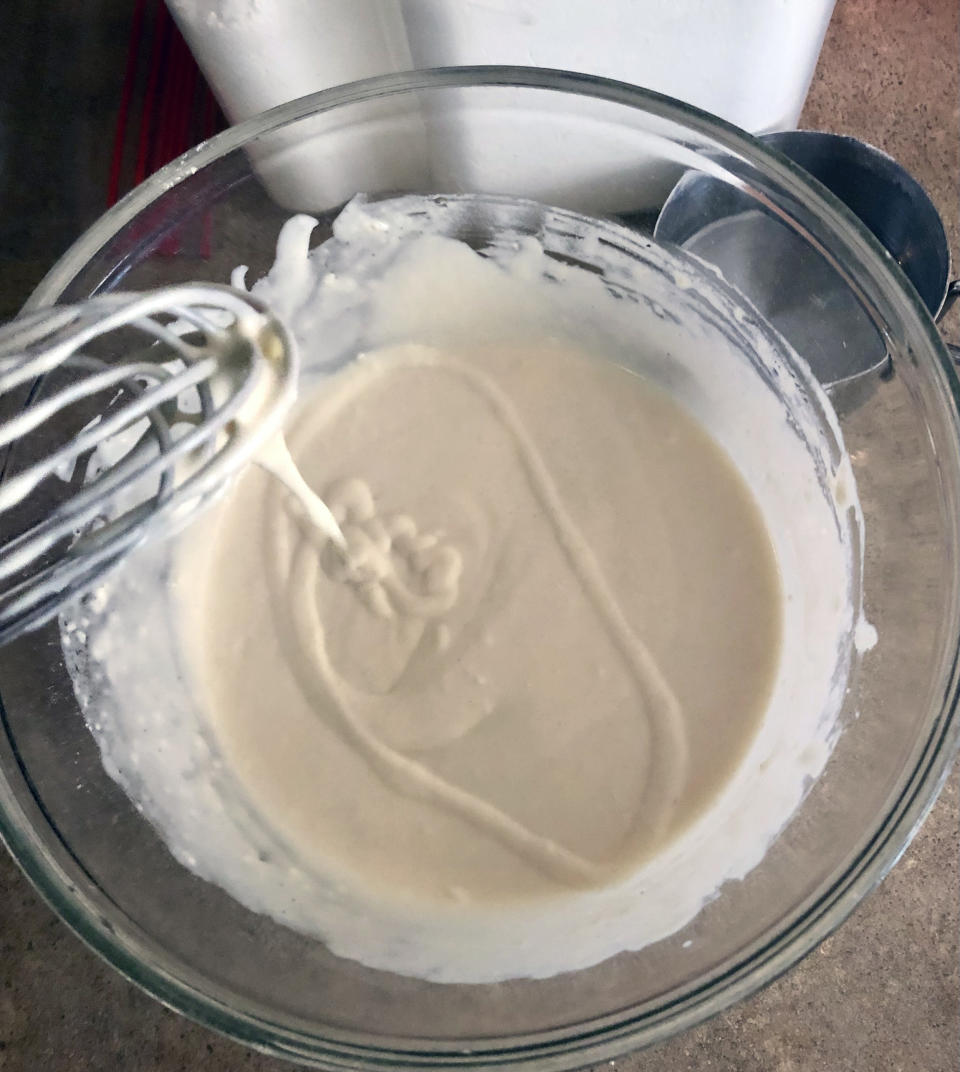 Pancake batter for piping needs to be a bit runny, but totally lump-free. (Courtesy Heather Martin)