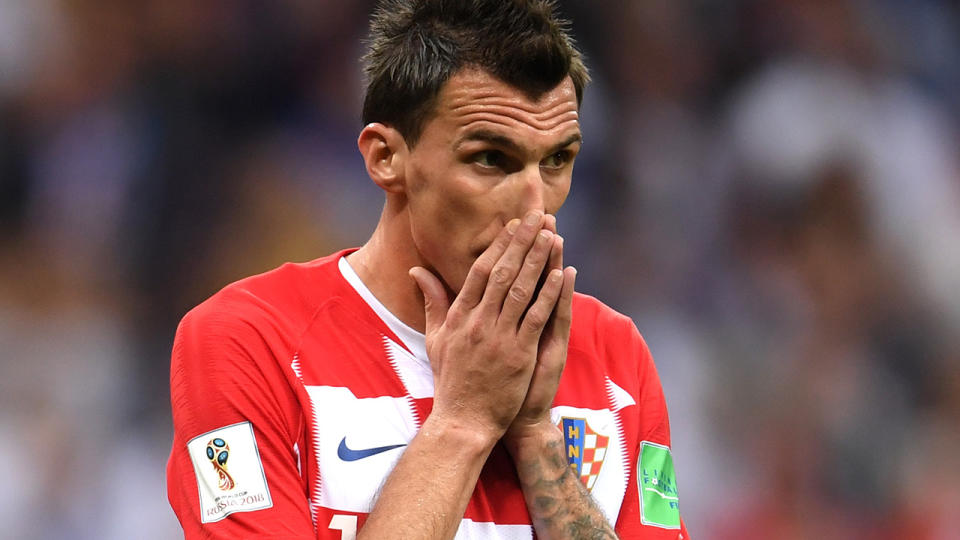 MOSCOW, RUSSIA – JULY 15: Mario Mandzukic of Croatia reacts during the 2018 FIFA World Cup Final between France and Croatia at Luzhniki Stadium on July 15, 2018 in Moscow, Russia. (Photo by Laurence Griffiths/Getty Images)