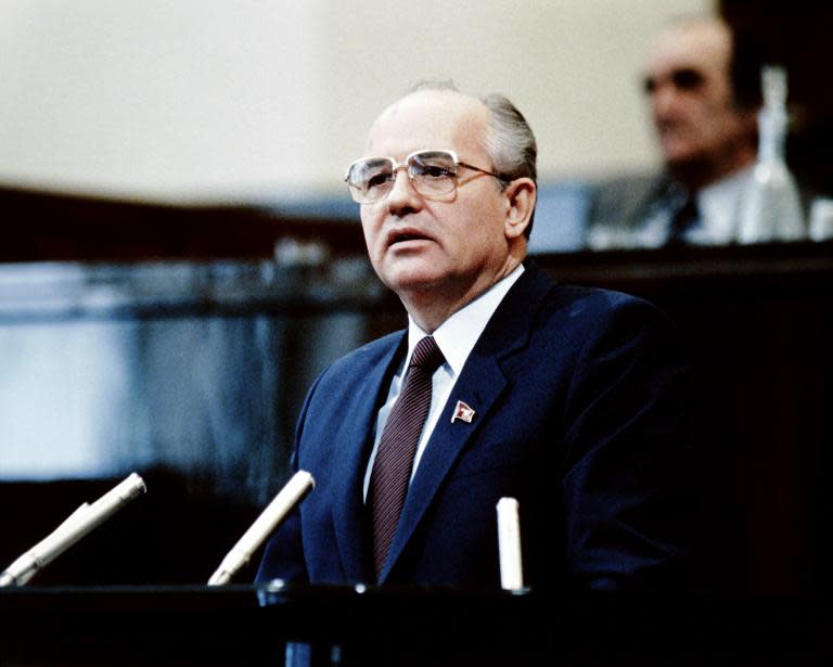 Former Soviet supremo Mikhail Gorbachev gives a speech in Moscow in February 1987