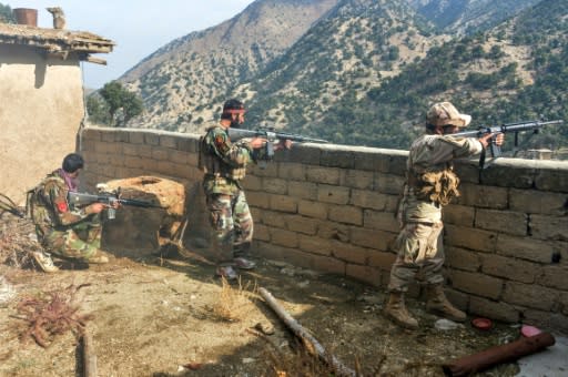 Afghan security forces take part in operations against Islamic State militants in the Achin district of Nangarhar province in November 2019