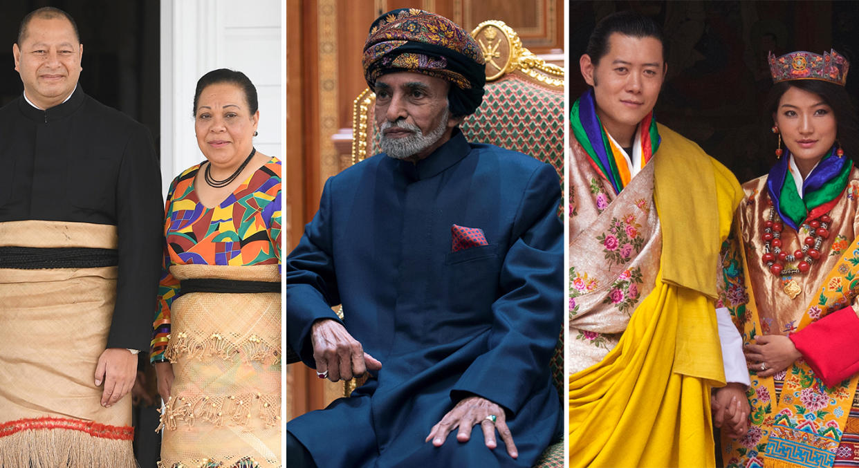 The monarchs (L-R) of Tonga, Qatar, and Bhutan. (Reuters/Getty)