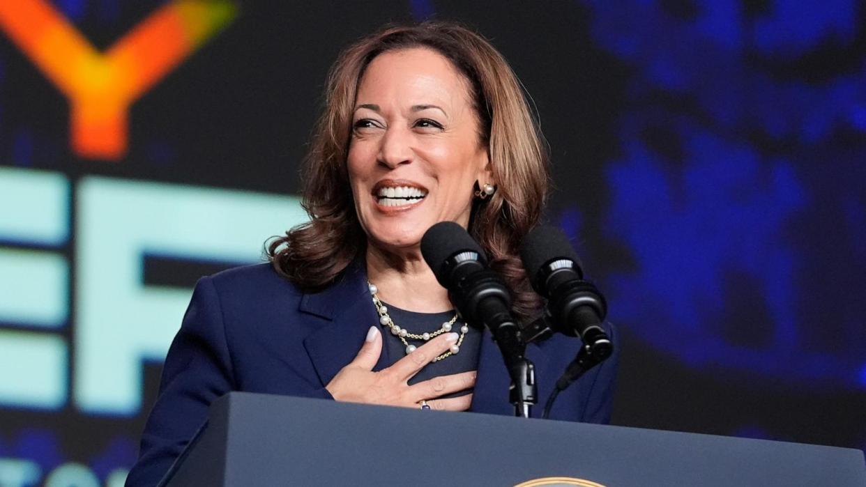 PHOTO: Vice President Kamala Harris delivers remarks at a Sigma Gamma Rho Sorority gathering, July 31, 2024, in Houston.  (Lm Otero/AP)