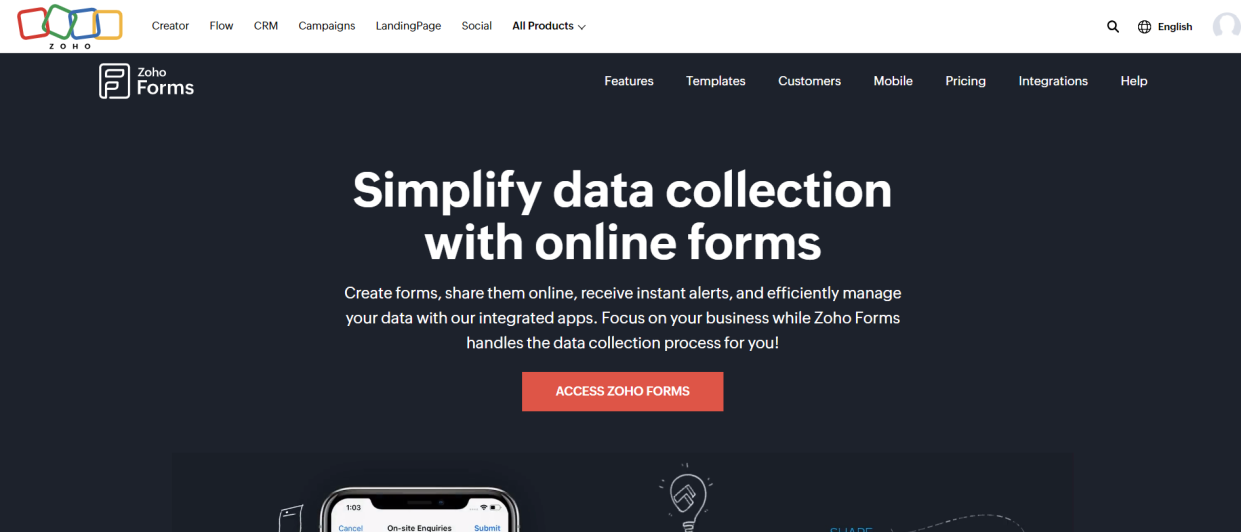  Website screenshot for Zoho Forms 