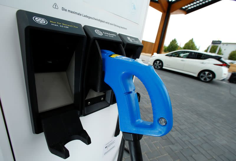 A fast charging station of Dutch charging company Fastned is pictured during its opening in Limburg