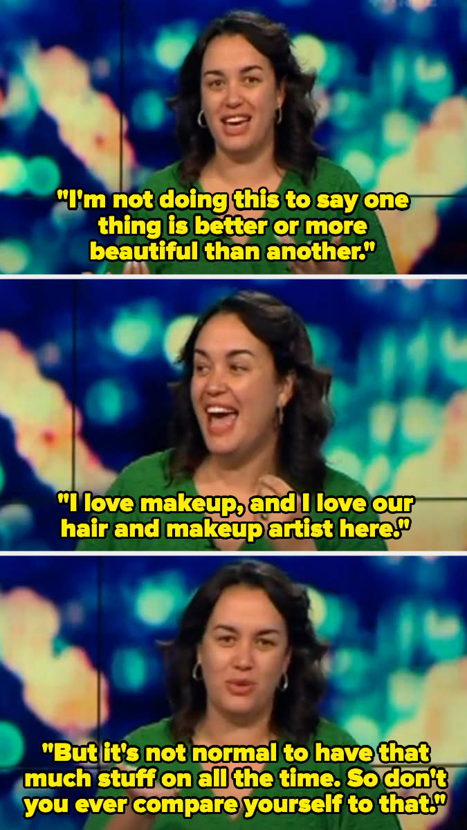 Kanoa says "I'm not doing this to say one thing is better than another" and that she loves makeup, "but it's not normal to have that much stuff on all the time, so don't compare yourself to that"