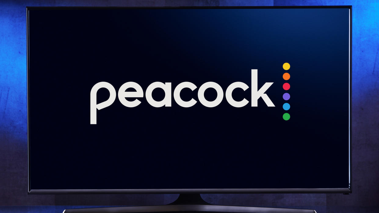  Peacock logo on a TV. 