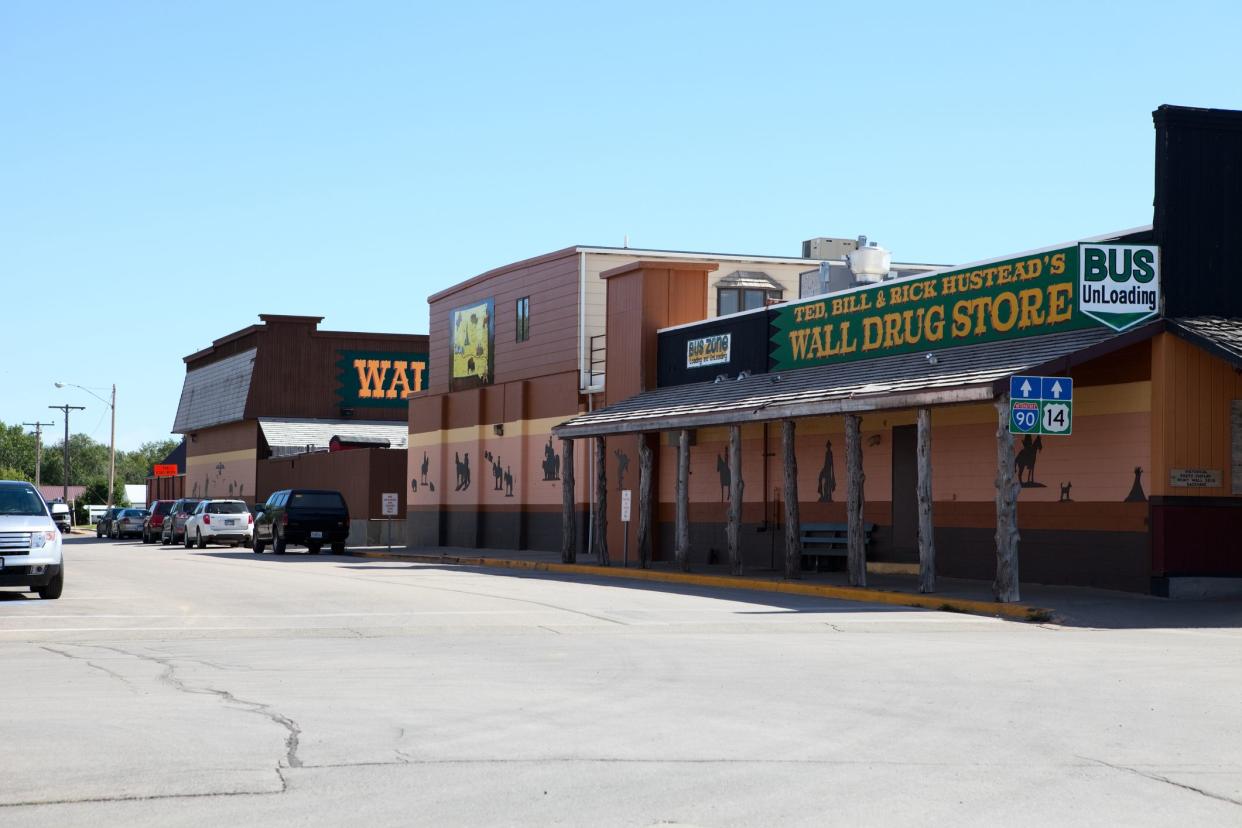 Wall, SD, US - September 19, 2011: The famous Wall Drug is a popular stop for motorists as they drive through South Dakota. Old-fashioned Wall Drug takes up an entire block in the small town of Wall.