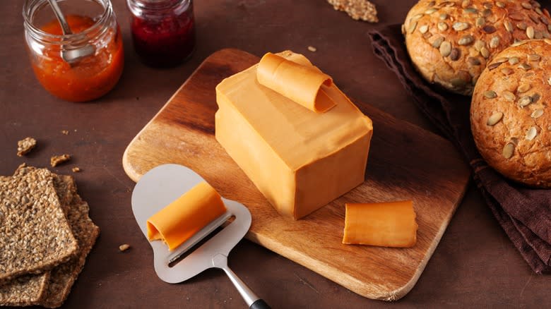 brunost brown cheese on cutting board