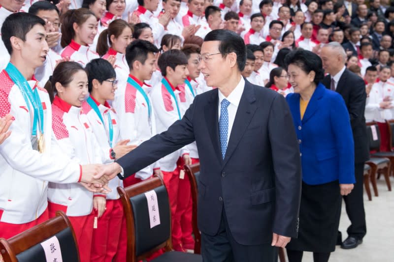 涉嫌性侵女網選手彭帥的中國國務院副總理張高麗，2018年接見平昌冬奧的中國代表團（網路截圖）