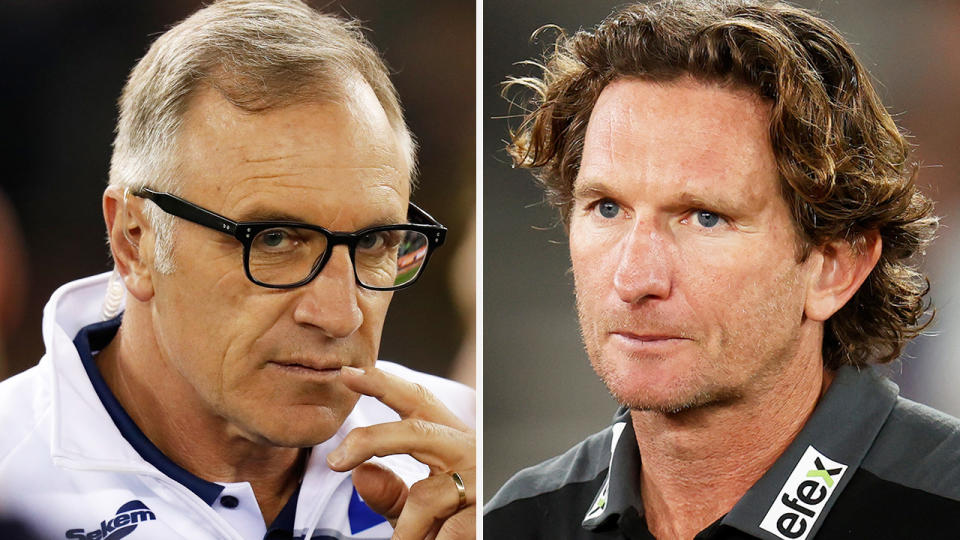 Tim Watson and James Hird are pictured side by side.