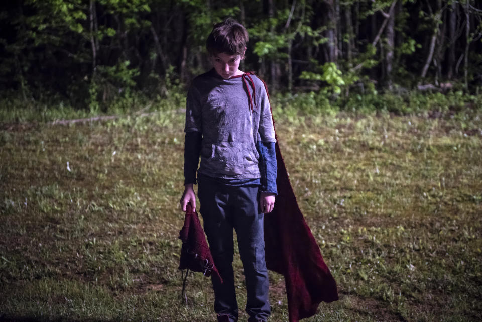 Jackson A. Dunn en una escena de "Brightburn" de Screen Gems en una a imagen difundida por Sony Pictures. (Boris Martin/Sony Pictures vía AP)