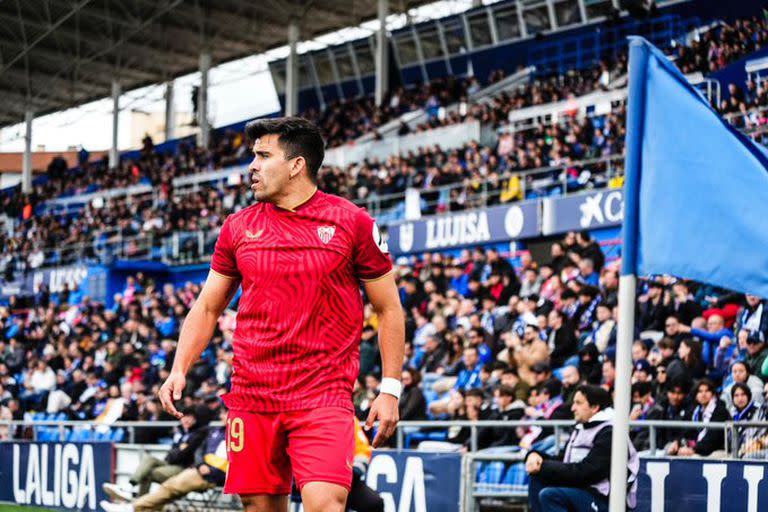 El argentino Marcos Acuña, durante el partido ante Getafe en el que fue objeto de cánticos racistas