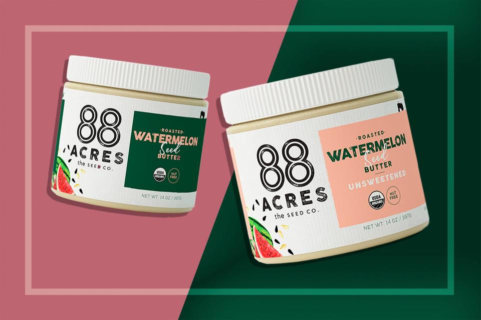 Jars of sweetened and unsweetened watermelon seed butter by 88 Acres