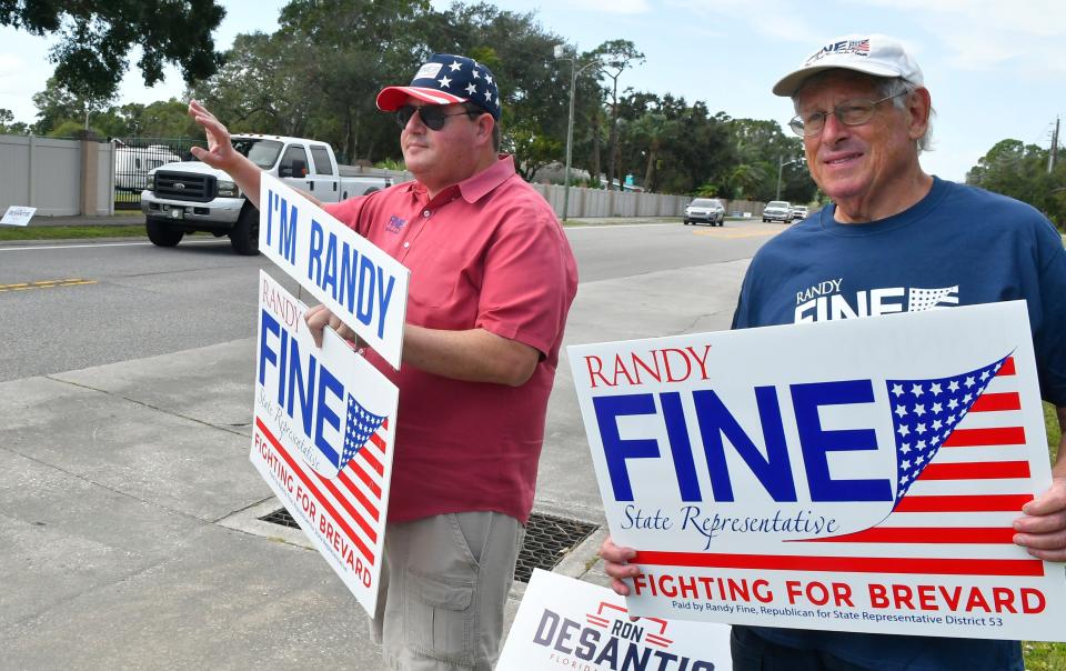 Florida Rep. Randy Fine and his father, Alan, were in front of Presbyterian Church of the Good Shepherd on Florida Avenue in Melbourne on Tuesday.