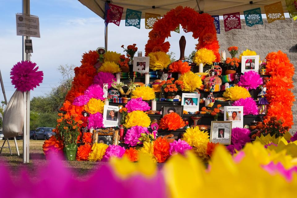 A community alter on display during the 11th Annual Mikiztli~ Dia De Los Muertos Festival at Steele Indian School Park on Oct. 30, 2022, in Phoenix.