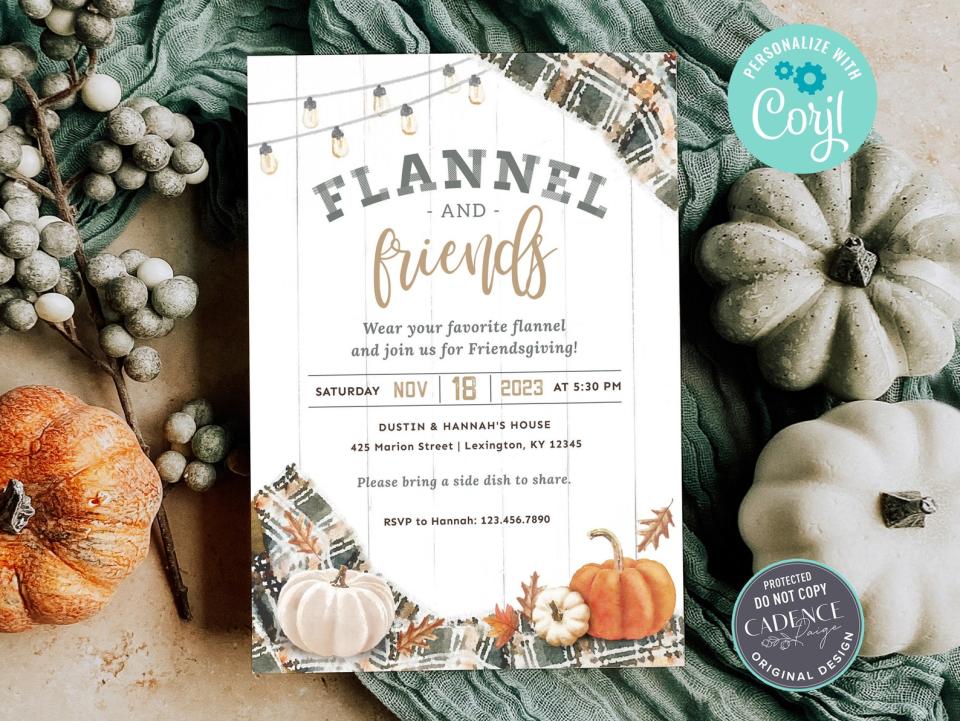 <p><a href="https://clicks.trx-hub.com/xid/hearstcorp_9eb67_tpw?q=https%3A%2F%2Fwww.etsy.com%2Flisting%2F1302383952%2Ffriendsgiving-invitation-flannel-and&p=https%3A%2F%2Fwww.thepioneerwoman.com%2Fholidays-celebrations%2Fg44811004%2Ffriendsgiving-invitations%2F&utmSource=yahoo-us&utmCampaign=3208&utmMedium=syn" rel="nofollow noopener" target="_blank" data-ylk="slk:Shop Now;elm:context_link;itc:0;sec:content-canvas" class="link ">Shop Now</a></p><p>Flannel and Friends Invitation</p><p>$8.95</p><p>etsy.com</p><span class="copyright">CadencePaige</span>