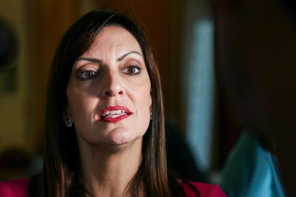 Florida Lieutenant Governor Jeanette Nuñez speaks to reporters as the Christian Family Coalition Florida celebrates the U.S. Supreme Court’s ruling overturning Roe v. Wade during the Miami-Dade Legislative Victory & Candidates Breakfast at the Intercontinental Hotel in Doral, Florida, Saturday, June 25, 2022.